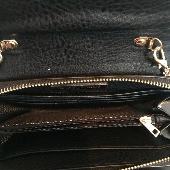 Madison West Black Convertible Clutch Crossbody Bag Purse With Gold Accents - Picture 5 of 6